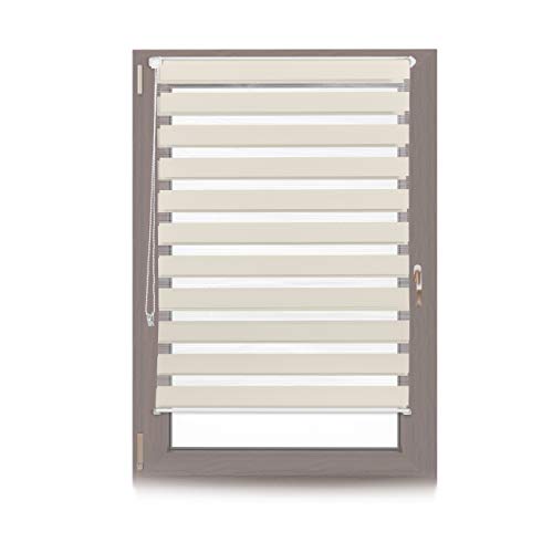 Relaxdays Doppelrollo Klemmfix, ohne Bohren, mit Streifen, Klemmrollo mit Halterung, 100x150cm, Stoffbreite 96cm, beige von Relaxdays