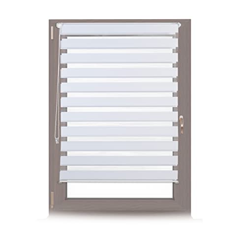 Relaxdays Doppelrollo Klemmfix ohne bohren, Seitenzugrollo mit Streifen, Duo-Rollo für Fenster, Stoff 106x156 cm, weiß Relaxdays Doppelrollo Klemmfix ohne bohren, Seitenzugrollo mit Streifen, Duo-Rollo für Fenster, Stoff 106x156 cm, weiß von Relaxdays