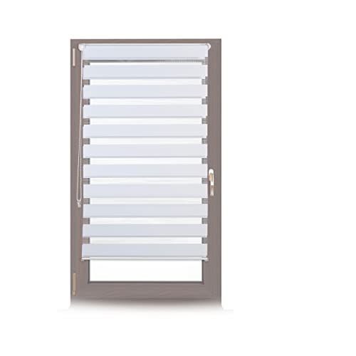 Relaxdays Doppelrollo Klemmfix ohne bohren, Seitenzugrollo mit Streifen, Duo-Rollo für Fenster, Stoff 66x156 cm, weiß von Relaxdays