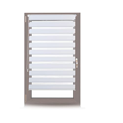 Relaxdays Doppelrollo Klemmfix ohne bohren, Seitenzugrollo mit Streifen, Duo-Rollo für Fenster, Stoff 76x156 cm, weiß von Relaxdays