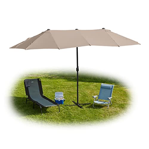 Relaxdays Doppelsonnenschirm, 460 x 270 cm, großer Sonnenschirm mit Kurbel, Garten & Terrasse, UV 30+, Ovalschirm, beige von Relaxdays