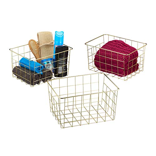 Relaxdays Drahtkorb 3er Set, rechteckig, Gitterkorb zur Aufbewahrung, HBT: 15,5 x 28 x 20 cm, Deko Metallkorb, gold von Relaxdays