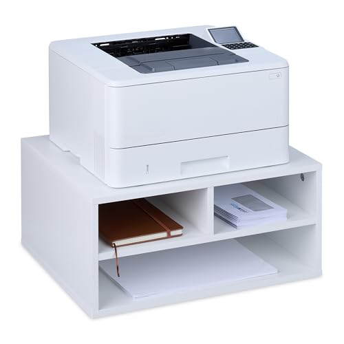 Relaxdays Druckerständer Schreibtisch, 3 Fächer, Regal für Drucker, Druckerhalter, H x B x T: 22,5 x 47 x 40 cm, weiß von Relaxdays
