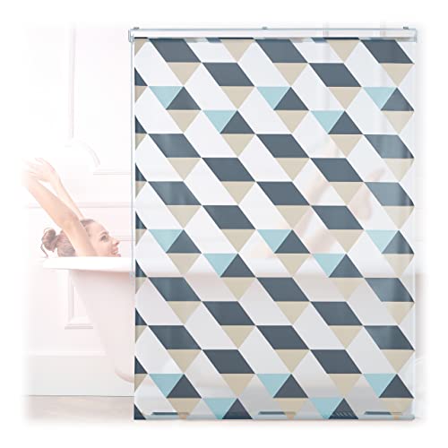 Relaxdays Duschrollo, 120x240 cm, Dreieck Muster, Seilzug, Flexible Montage, Duschvorhang für Badewanne & Fenster, bunt von Relaxdays