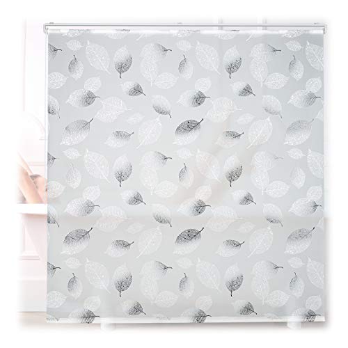 Relaxdays Duschrollo, 160 x 240 cm, Blatt Muster, Seilzug, flexible Montage, Duschvorhang für Badewanne, schwarz-weiß von Relaxdays
