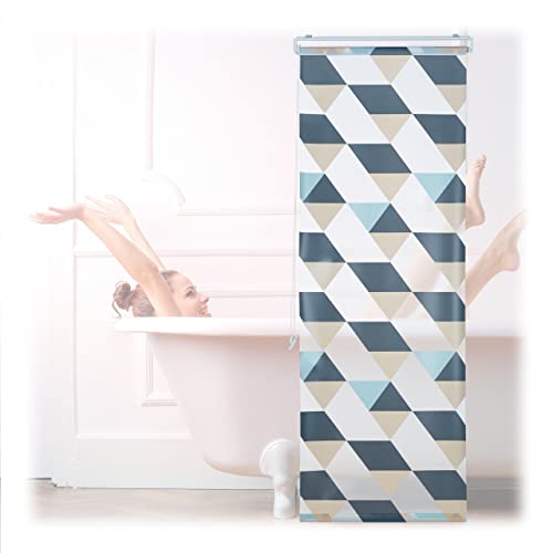Relaxdays Duschrollo, 60x240 cm, Dreieck Muster, Seilzug, Flexible Montage, Duschvorhang für Badewanne und Fenster, bunt von Relaxdays