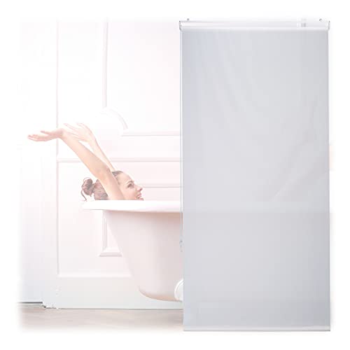 Relaxdays Duschrollo, 80x240 cm, Seilzugrollo für Dusche & Badewanne, Decke & Fenster, Badrollo wasserabweisend, weiß von Relaxdays