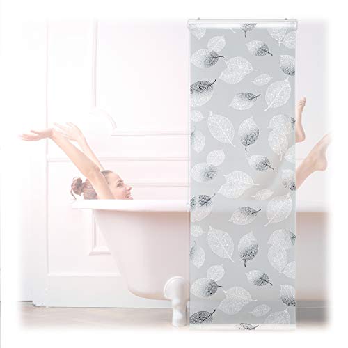 Relaxdays Duschrollo, Blatt Muster, Seilzug, Flexible Montage, Duschvorhang für Badewanne, schwarz-weiß, 60 x 240 cm von Relaxdays