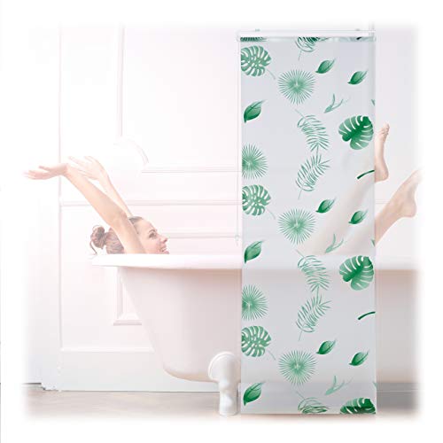 Relaxdays Duschrollo Blätter, 60x240cm, Seilzugrollo für Dusche & Badewanne, wasserabweisend, Decke & Fenster, weiß/grün von Relaxdays