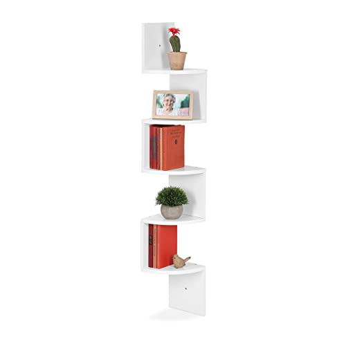 Relaxdays Eckregal, 5 Ablagen, HBT 122,5 x 19,5 x 19,5 cm, hängendes Bücherregal, Zickzack-Design, Wandregal, MDF, weiß Relaxdays Eckregal, 5 Ablagen, HBT 122,5 x 19,5 x 19,5 cm, hängendes Bücherregal, Zickzack-Design, Wandregal, MDF, weiß von Relaxdays