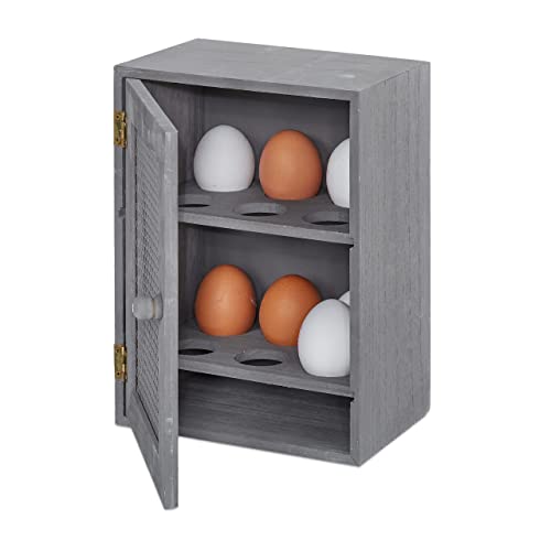 Relaxdays Eierbecher einfach - Schrank 12 Eier, Eierbecher Küche, Tablett, 1 Stück, Holz und Metall, 25 x 18 x 12 cm grau von Relaxdays