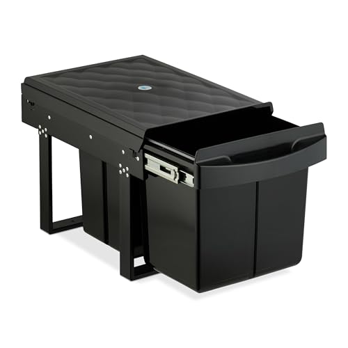 Relaxdays Einbaumülleimer, 3 Fächer, 15l & 2X 8l, HBT: 34,6 x 34 x 51,8 cm, ausziehbar, Müllsystem Unterschrank, schwarz von Relaxdays