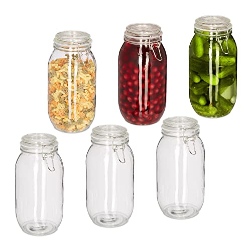 Relaxdays Einmachgläser, 6er Set, 2,3 l, Deckel & Bügelverschluss, Einkochen & Aufbewahren, Vorratsgläser, transparent, 25 x 13 x 15 cm, 6 von Relaxdays