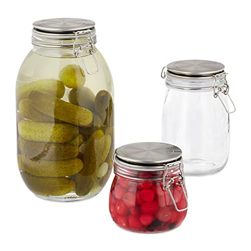 Relaxdays Einmachglas 3er Set, Bügelverschluss, Einkochen von Obst u. Gemüse, Füllmenge 500, 1000, 3000 ml, transparent, 26 x 13.5 x 13.5 cm von Relaxdays