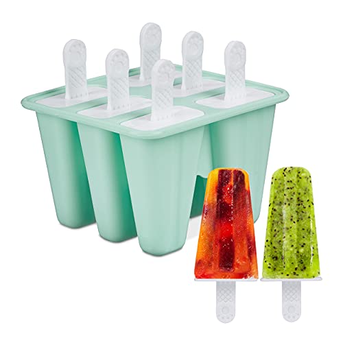 Relaxdays Eisformen Silikon, 6 Eis am Stiel Formen, je 80 ml, DIY, Wassereisformen für Kinder & Erwachsene, türkis/weiß von Relaxdays
