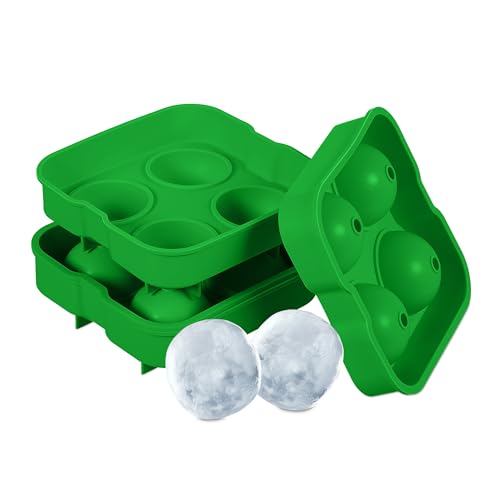 Relaxdays Eiswürfelform, 2er Set, wiederverwendbar, aus Silikon, 4,5 cm Kugeln, 4 einzelne Eiskugeln, Eisgießform, grün von Relaxdays