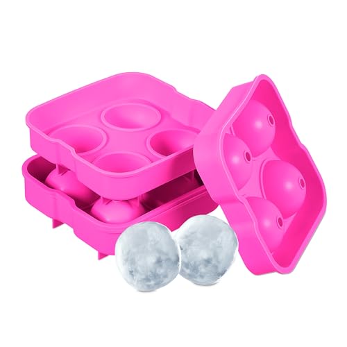 Relaxdays Eiswürfelform, 2er Set, wiederverwendbar, aus Silikon, 4,5 cm Kugeln, 4 einzelne Eiskugeln, Eisgießform, pink von Relaxdays