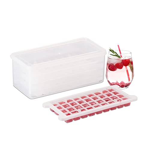 Relaxdays Eiswürfelform Set, 4 Eiswürfelschalen, BPA-frei, Behälter und Deckel, 144 Eiswürfel, Kunststoff, transparent von Relaxdays