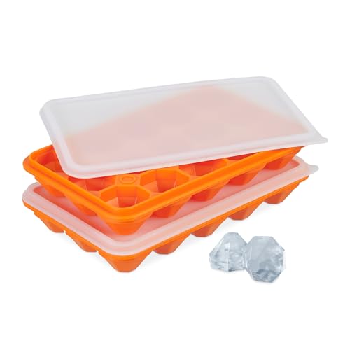 Relaxdays Eiswürfelform mit Deckel, 2er Set, Diamantform, je 15 Mulden, Silikon, Eiswürfelschale, orange/transparent Relaxdays Eiswürfelform mit Deckel, 2er Set, Diamantform, je 15 Mulden, Silikon, Eiswürfelschale, orange/transparent von Relaxdays