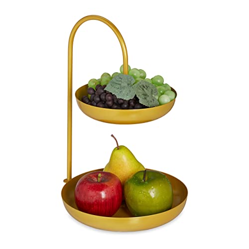 Relaxdays Etagere, 2 stöckig, Metall, HxBxT: 31 x 23 x 20 cm, runde Früchteschale für Obst, Gemüse & Kekse, Gold von Relaxdays