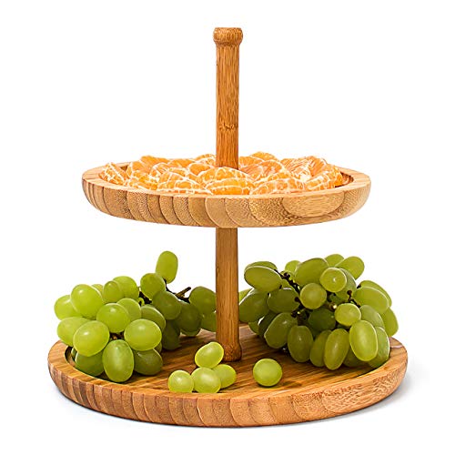 Relaxdays Etagere Bambus H: 25 cm D: 25 cm 2-stöckige Obstetagere aus Holz mit 2 runden Schalen zur Ablage von Gebäck, Kekse, Party-Snacks, Nüsse, Süßigkeiten als Obstteller und Servierplatte, natur von Relaxdays