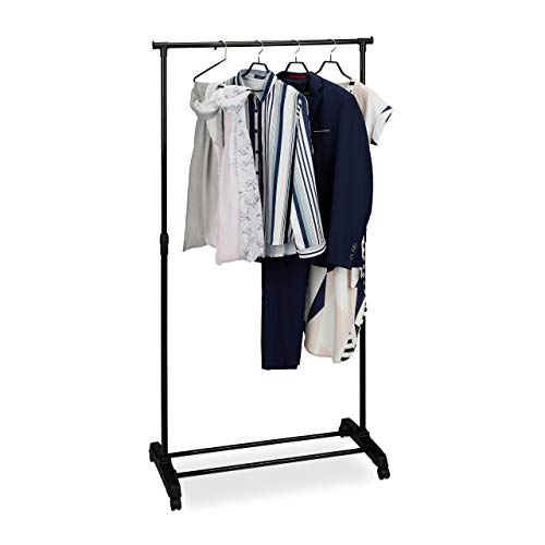 Relaxdays Fahrbarer Kleiderständer, stabile Rollgarderobe mit Ablage, Eisen, höhenverstellbar 102,5 - 180,5 cm, schwarz von Relaxdays