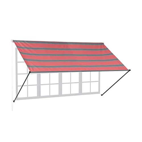 Relaxdays Fallarmmarkise, HxB: 120x300 cm, einziehbar, UV-Schutz, Polyester, Schattenspender Fenster & Balkon, grau/rot von Relaxdays