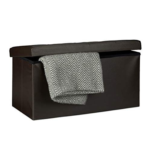 Relaxdays Faltbare Sitzbank Größe L aus Kunstleder H x B x T 38 x 78 x 38 cm stabiler Sitzcube mit praktischer Fußablage als Sitzwürfel als Aufbewahrungsbox mit Stauraum und Deckel zum Abnehmen, Braun, 10019044_93 von Relaxdays
