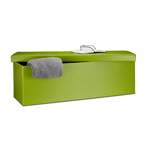 Relaxdays Faltbare Sitzbank HxBxT 38 x 114 x 38 cm, XL Kunstleder Sitztruhe, Aufbewahrungsbox mit Stauraum, grün von Relaxdays