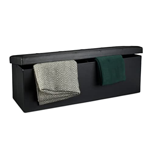 Relaxdays Faltbare Sitzbank HxBxT 38 x 114 x 38 cm, XL Kunstleder Sitztruhe, Aufbewahrungsbox mit Stauraum, schwarz von Relaxdays
