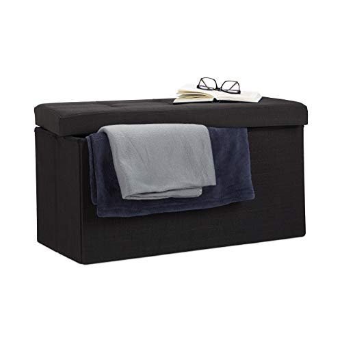 Relaxdays Faltbare Sitzbank XL, mit Stauraum, Sitzcube, Fußablage, Sitzwürfel als Aufbewahrungsbox, 38x76x38cm, schwarz von Relaxdays