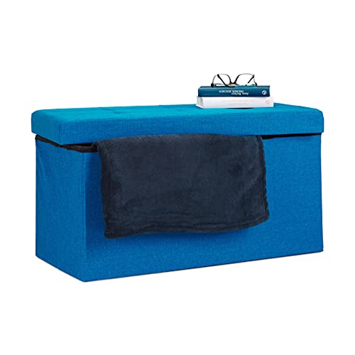 Relaxdays Faltbare Sitzbank XL, mit Stauraum, Sitzcube mit Fußablage, Sitzwürfel als Aufbewahrungsbox, 38x76x38 cm, blau von Relaxdays