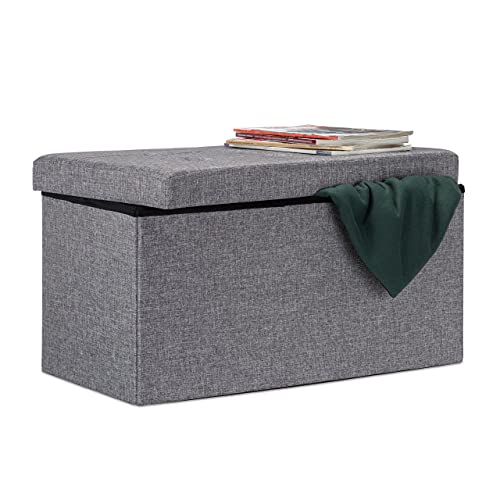 Relaxdays Faltbare Sitzbank XL mit Stauraum, Sitzcube Fußablage, Sitzwürfel als Aufbewahrungsbox, dunkelgrau, 76 x 38 x 38 cm von Relaxdays