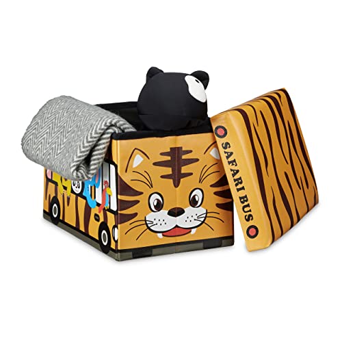 Relaxdays Faltbare Spielzeugkiste Tiger HBT 32 x 48 x 32 cm stabiler Kinder Sitzhocker als Spielzeugbox aus Kunstleder mit Stauraum ca. 37 l und Deckel zum Abnehmen für Kinderzimmer, Safari Bus Relaxdays Faltbare Spielzeugkiste Tiger HBT 32 x 48 x 32 cm stabiler Kinder Sitzhocker als Spielzeugbox aus Kunstleder mit Stauraum ca. 37 l und Deckel zum Abnehmen für Kinderzimmer, Safari Bus von Relaxdays