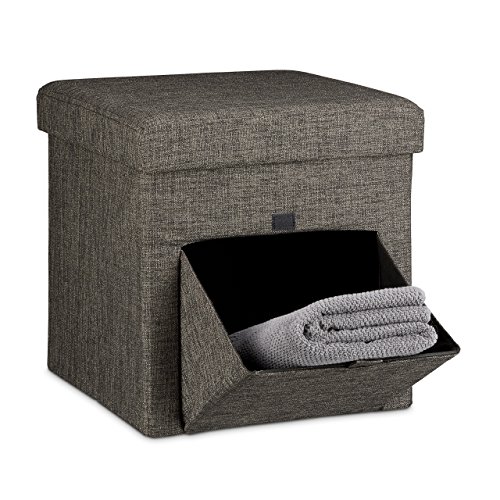 Relaxdays Faltbarer Sitzhocker, Leinen, Sitzwürfel, Aufbewahrungsbox mit Klappe, abnehmbarer Deckel, Sitzcube, stabil, Fußablage, HxBxT 38 x 38 x 38 cm, braun von Relaxdays