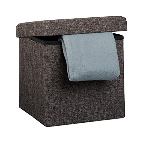 Relaxdays Faltbarer Sitzhocker, Sitzcube als Fußablage, Sitzwürfel aus Leinen, Deckel zum Abnehmen, 38x38x38 cm, braun von Relaxdays