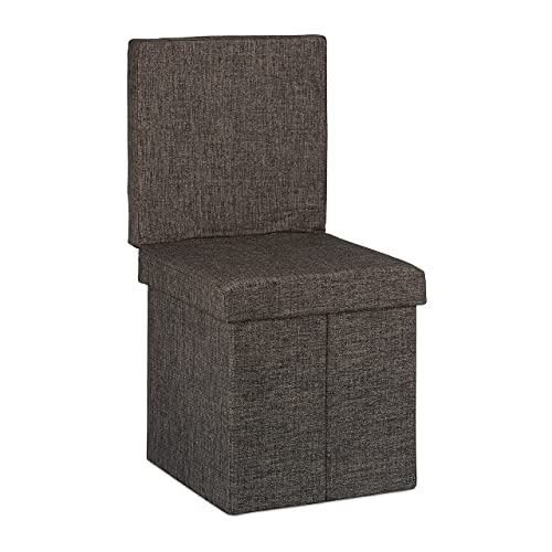 Relaxdays Faltbarer Sitzhocker mit Lehne HBT 73 x 38 x 38 cm stabiler Sitzcube mit praktischer Fußablage als Sitzwürfel und Sitzbank Leinen als Aufbewahrungsbox und Deckel zum Abnehmen, braun von Relaxdays