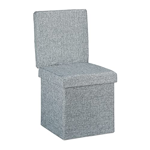 Relaxdays Faltbarer Sitzhocker mit Lehne HBT 73 x 38 x 38 cm stabiler Sitzcube mit praktischer Fußablage als Sitzwürfel und Sitzbank Leinen als Aufbewahrungsbox und Deckel zum Abnehmen, grau von Relaxdays
