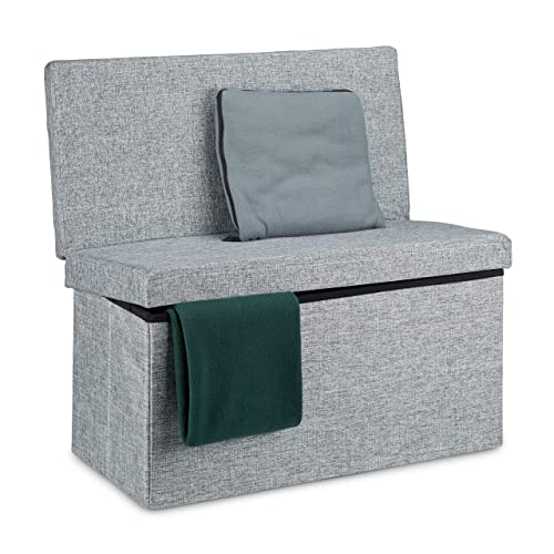 Relaxdays Faltbarer Sitzhocker mit Lehne L HBT 73 x 76 x 38 cm Sitzbank und stabiler Sitzcube als Fußablage Sitzwürfel aus Leinen als Aufbewahrungsbox Truhenbank mit Stauraum mit Deckel, grau von Relaxdays