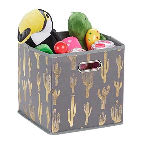 Relaxdays Faltbox, Aufbewahrungsbox quadratisch, HBT: 29 x 28,5 x 28,5 cm, für Regal, Ordnungsbox ohne Deckel, grau/Gold Relaxdays Faltbox, Aufbewahrungsbox quadratisch, HBT: 29 x 28,5 x 28,5 cm, für Regal, Ordnungsbox ohne Deckel, grau/Gold von Relaxdays