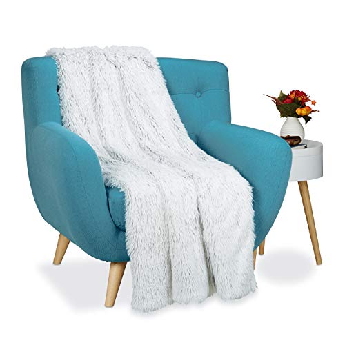 Relaxdays Felldecke Kunstfell, Kuscheldecke für Couch, Bett, flauschige XXL Deko Tagesdecke, Größe 150x200 cm, weiß/grau von Relaxdays