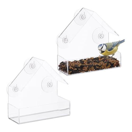 Relaxdays Fenster-Vogelfutterhaus 2er Set, 3 Saugnäpfe, Vogelfutterstation mit Dach, HBT: 15 x 15 x 7 cm, transparent Relaxdays Fenster-Vogelfutterhaus 2er Set, 3 Saugnäpfe, Vogelfutterstation mit Dach, HBT: 15 x 15 x 7 cm, transparent von Relaxdays