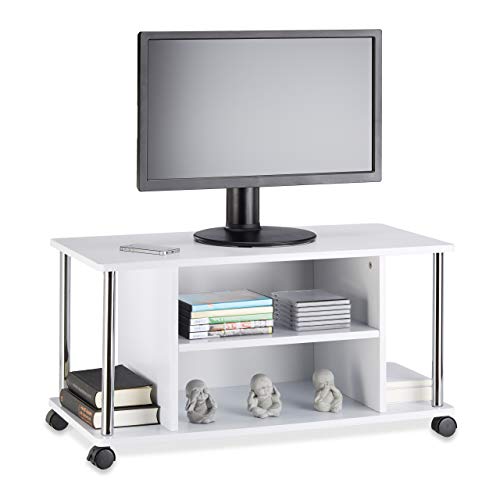 Relaxdays Fernsehtisch weiß, TV-Unterschrank mit 4 Rollen, rollbarer Fernsehschrank, MDF, HxBxT: 41,5 x 80 x 40 cm, white von Relaxdays