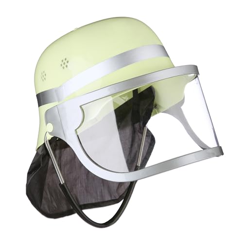 Relaxdays Feuerwehrhelm Kinder, verstellbar, klappbares Visier, Nackentuch, Feuerwehr, HxBxT: 24,5 x 22,5 x 28 cm, gelb von Relaxdays