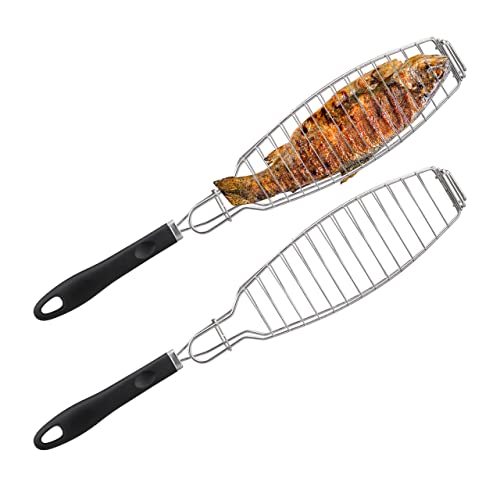 Relaxdays Fischbräter 2er Set, Edelstahl, Gummigriff, 58,5 cm lang, Fischhalter zum Grillen, Grillkorb Fisch, Silber Relaxdays Fischbräter 2er Set, Edelstahl, Gummigriff, 58,5 cm lang, Fischhalter zum Grillen, Grillkorb Fisch, Silber von Relaxdays