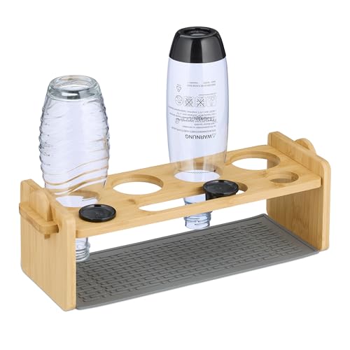 Relaxdays Flaschenhalter kompatibel mit Sodastream-Flaschen, Bambus, Silikon-Abtropfmatte, 4er Abtropfhalter, Natur/grau Relaxdays Flaschenhalter kompatibel mit Sodastream-Flaschen, Bambus, Silikon-Abtropfmatte, 4er Abtropfhalter, Natur/grau von Relaxdays