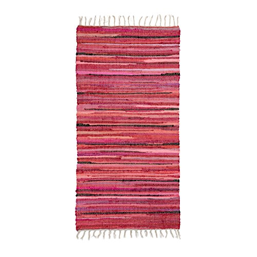 Relaxdays Flickenteppich 70 x 140 cm mit Fransen aus Polyester und Baumwolle, mehrfarbig, Fleckerlteppich, rot von Relaxdays