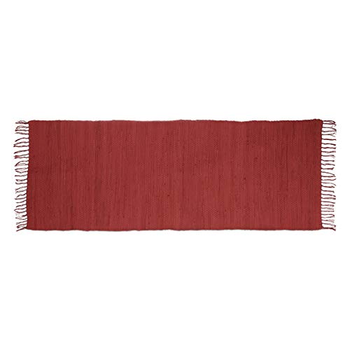 Relaxdays Flickenteppich rot 80 x 200 cm mit Fransen aus 100 % Baumwolle einfarbig, Fleckerlteppich, red von Relaxdays