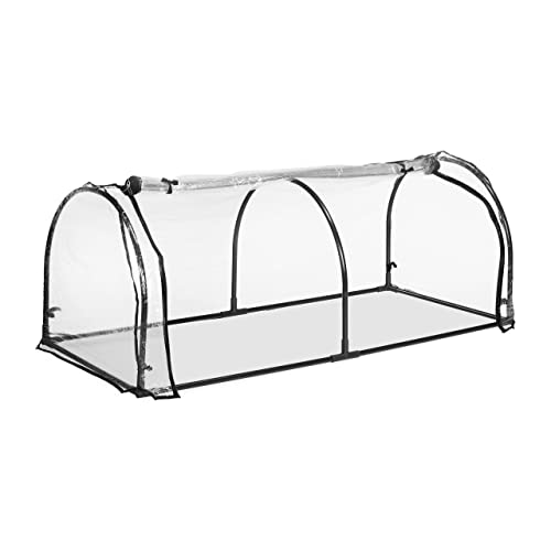 Relaxdays Folienfrühbeet, Gewächshaus Aufzucht, HBT: 50 x 130 x 60 cm, Frühbeet Tunnel mit Tür, PVC, transparent/schwarz von Relaxdays