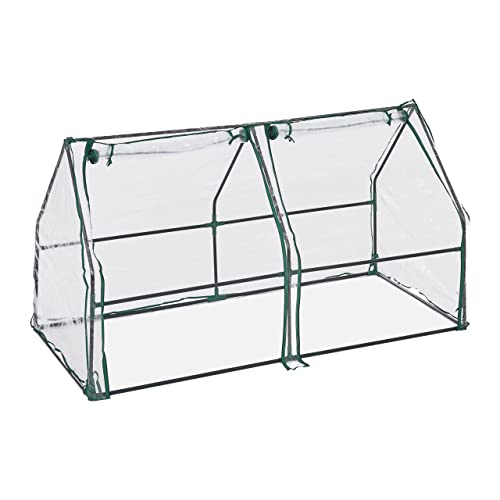 Relaxdays Folienfrühbeet, HxBxT: 90 x 180 x 90 cm, 2 Türen, Spitzdach, Frühbeet, Aufzucht, Gewächshaus, PVC, transparent von Relaxdays